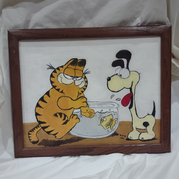 Garfield and Odie canvas painting framed art collectables rare - Picture 5 of 12